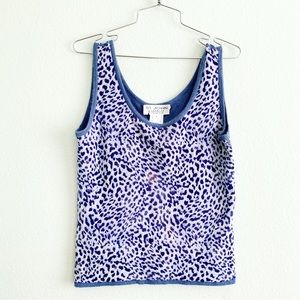 ST. JOHN 100% cashmere wild cat animal print tank top sweater petite blue